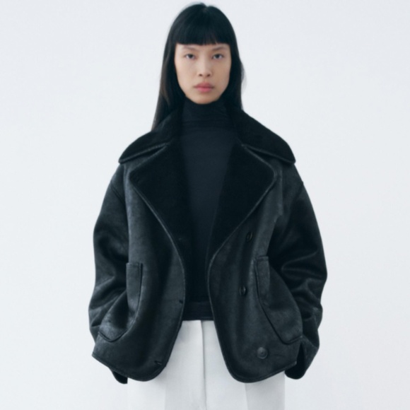 Zara DOUBLE FACED JACKET ZW COLLECTION OVERSIZED COAT BLACK XS Shearling - Picture 1 of 8